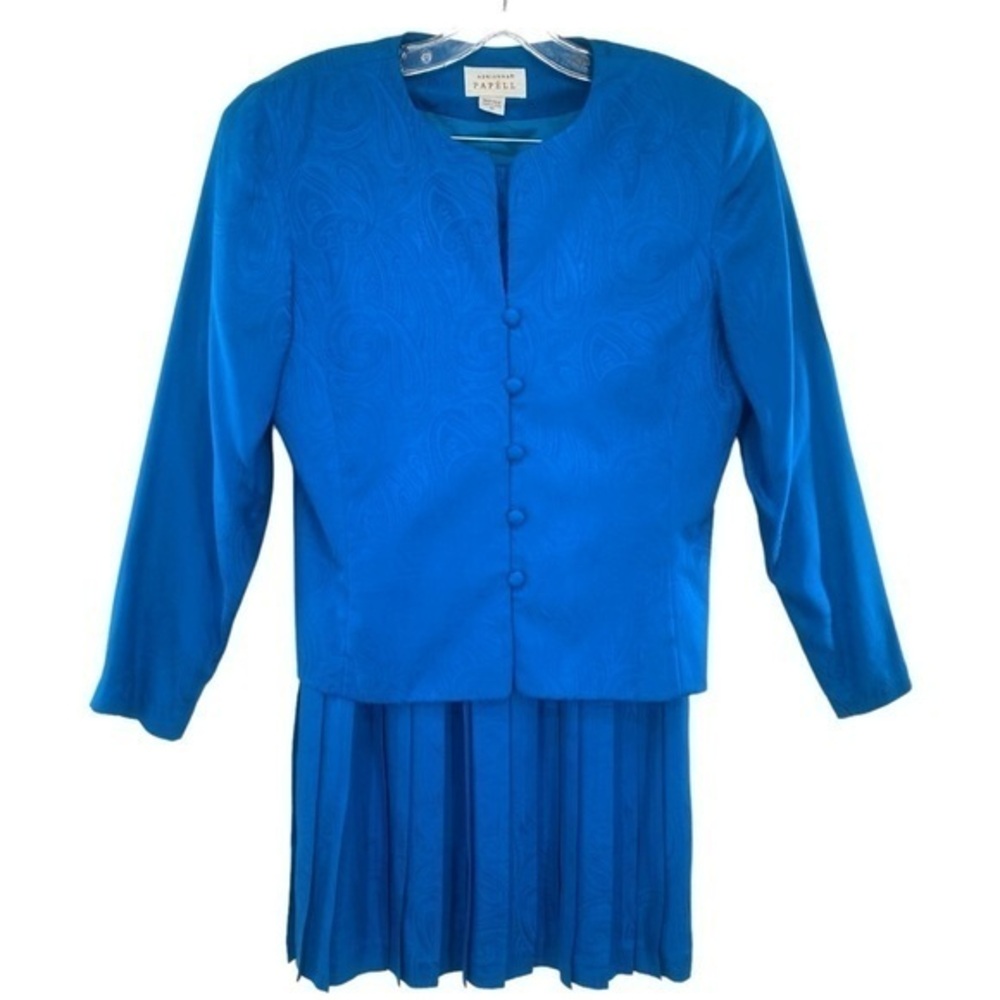 Adrianna Papell Vintage Blue Paisley 2 Piece Silk Skirt Set